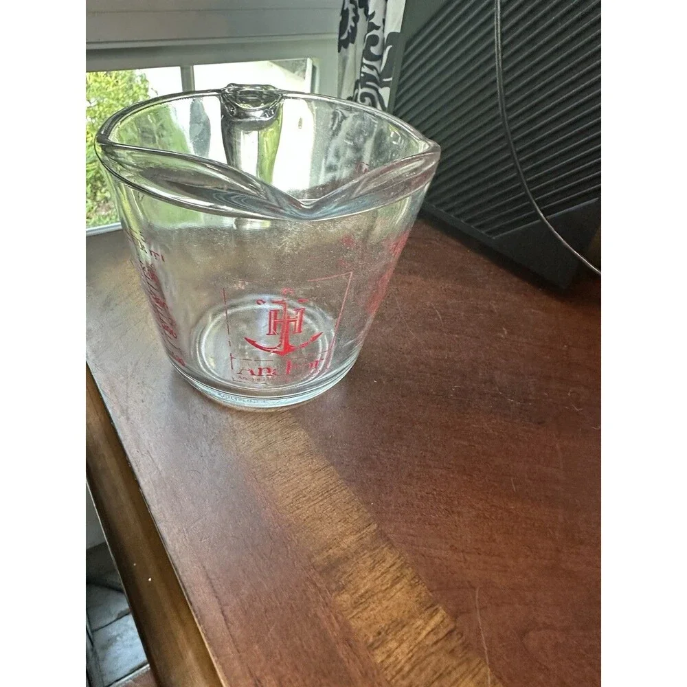 Anchor Hocking 2 Cup Glass Measuring Cup Red Letters Made in USA